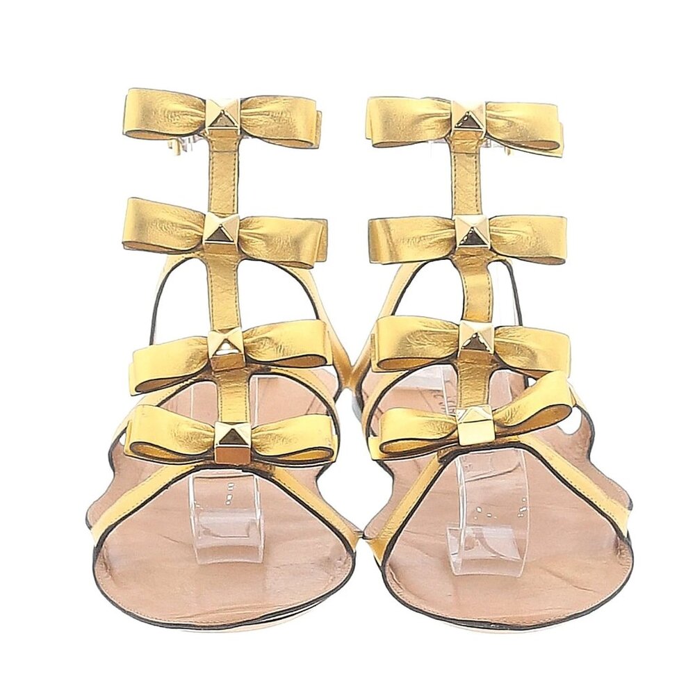 Marc Jacobs Gold Bow Studs Leather Buckle Flats Gladiator Wedding Sandals 39 8.5
